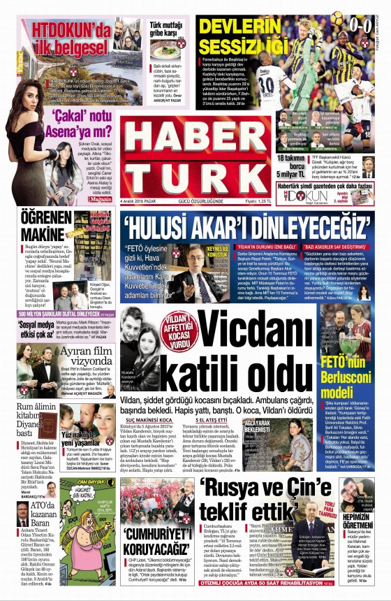 4 Aralık 2016 gazete manşetleri - 601