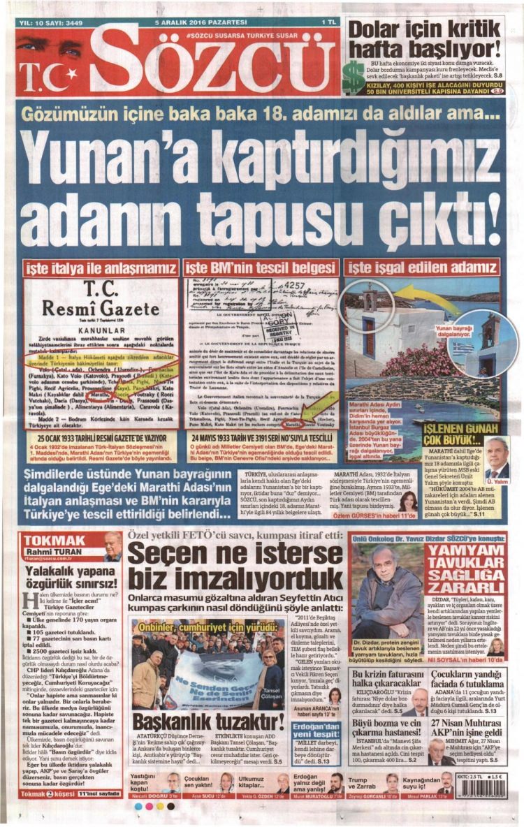 5 Aralık 2016 gazete manşetleri - 169