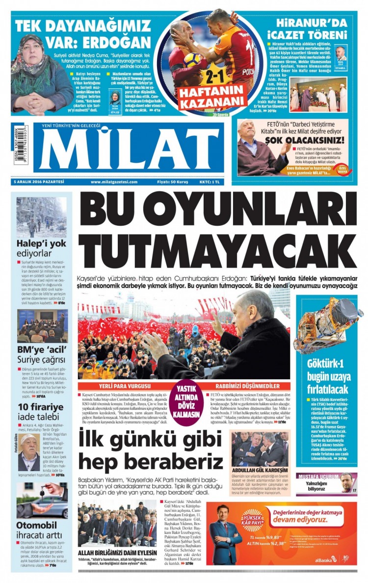 5 Aralık 2016 gazete manşetleri - 836