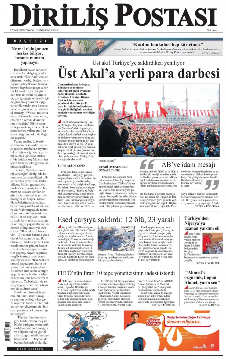 5 Aralık 2016 gazete manşetleri - 709