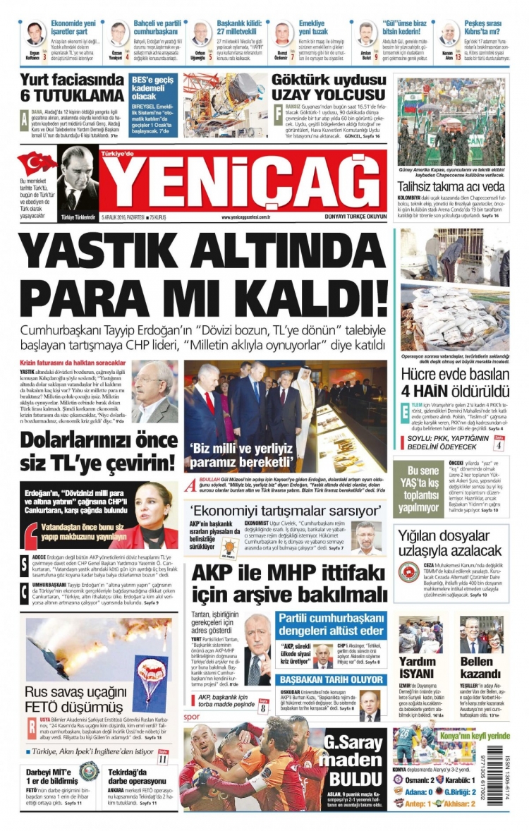 5 Aralık 2016 gazete manşetleri - 613