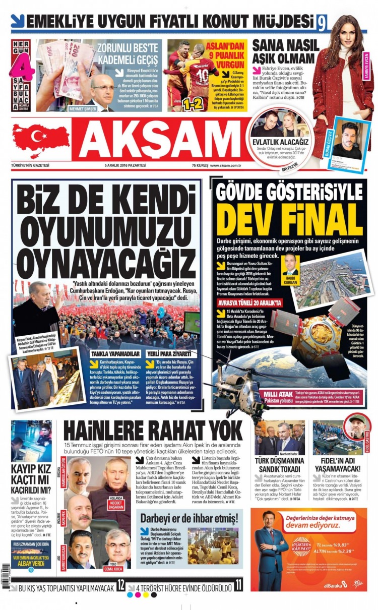 5 Aralık 2016 gazete manşetleri - 293