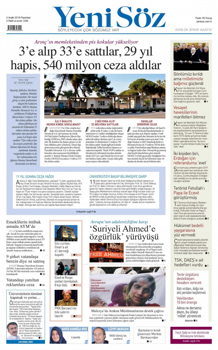 5 Aralık 2016 gazete manşetleri - 542