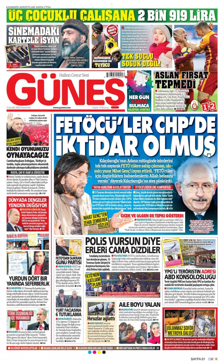 5 Aralık 2016 gazete manşetleri - 357