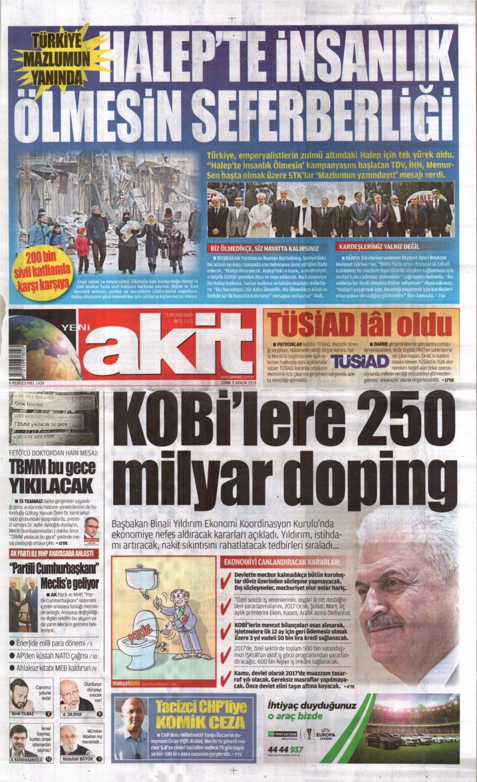 9 Aralık 2016 gazete manşetleri - 549