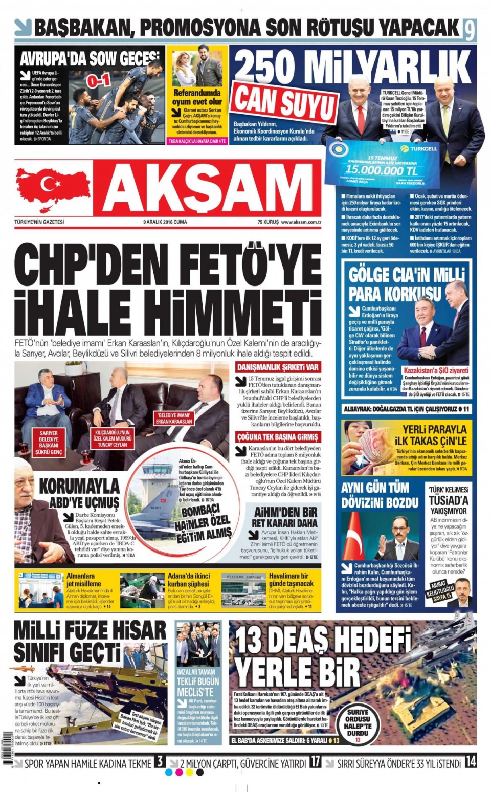 9 Aralık 2016 gazete manşetleri - 829