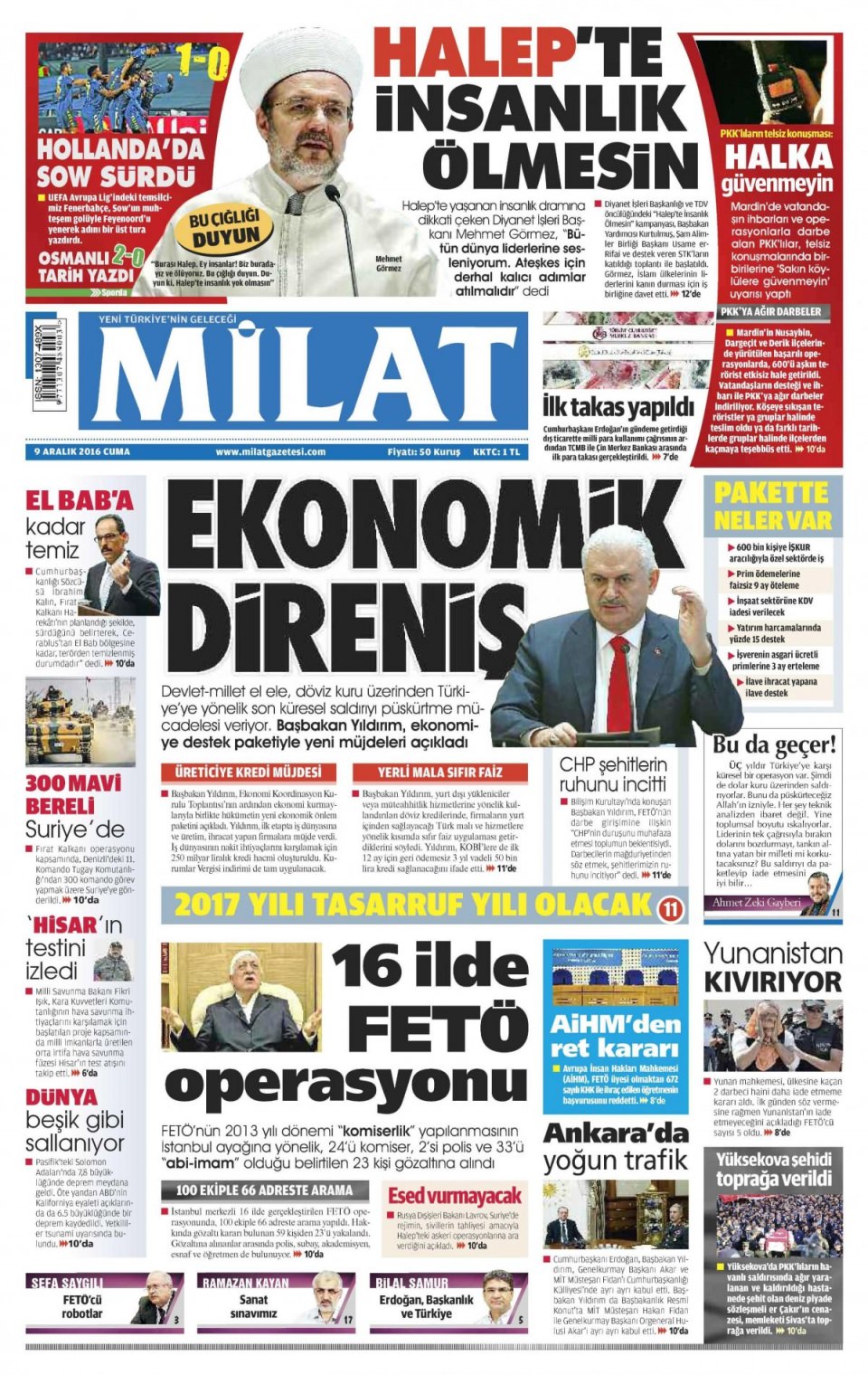 9 Aralık 2016 gazete manşetleri - 399