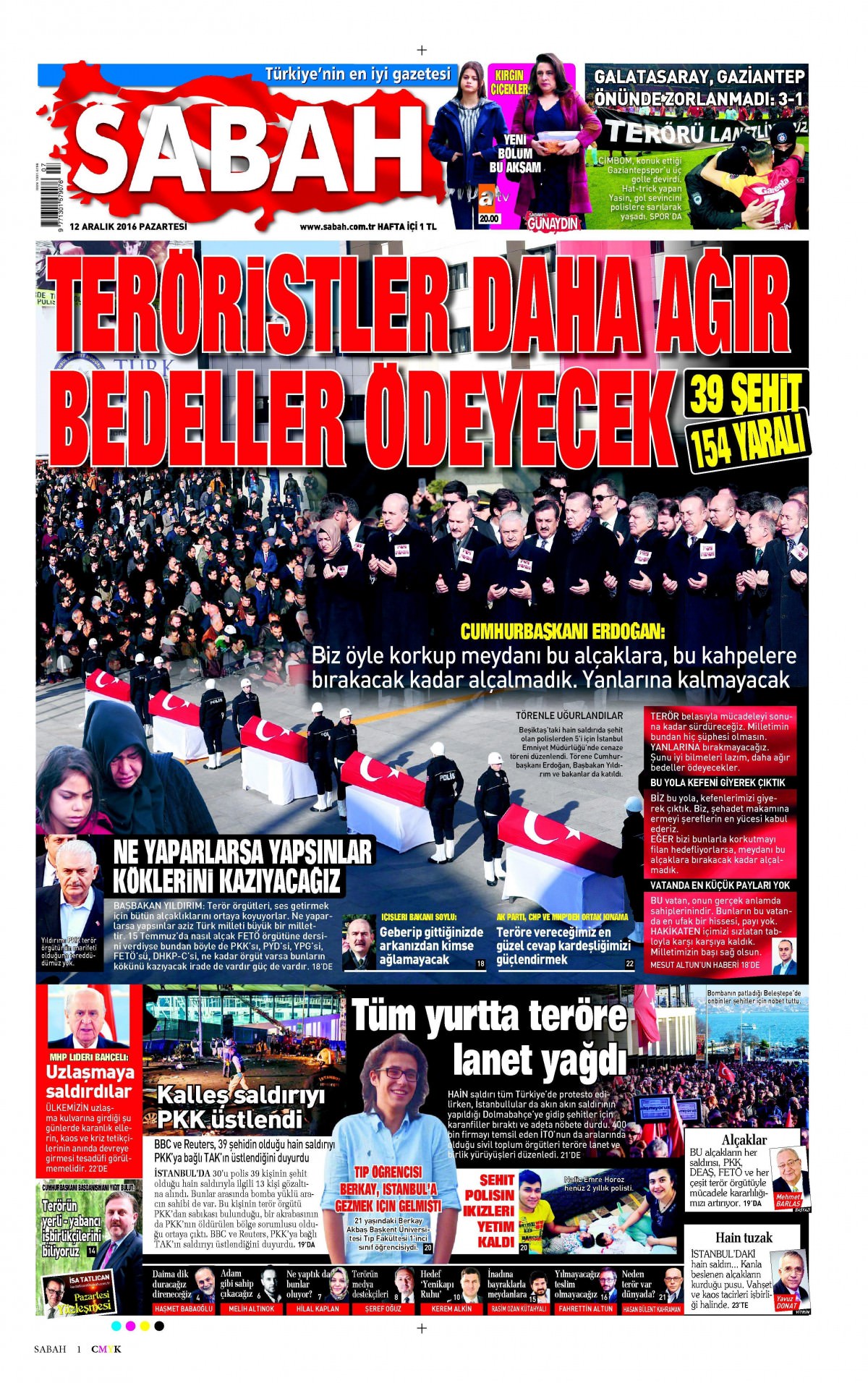 12 Aralık 2016 gazete manşetleri - -2