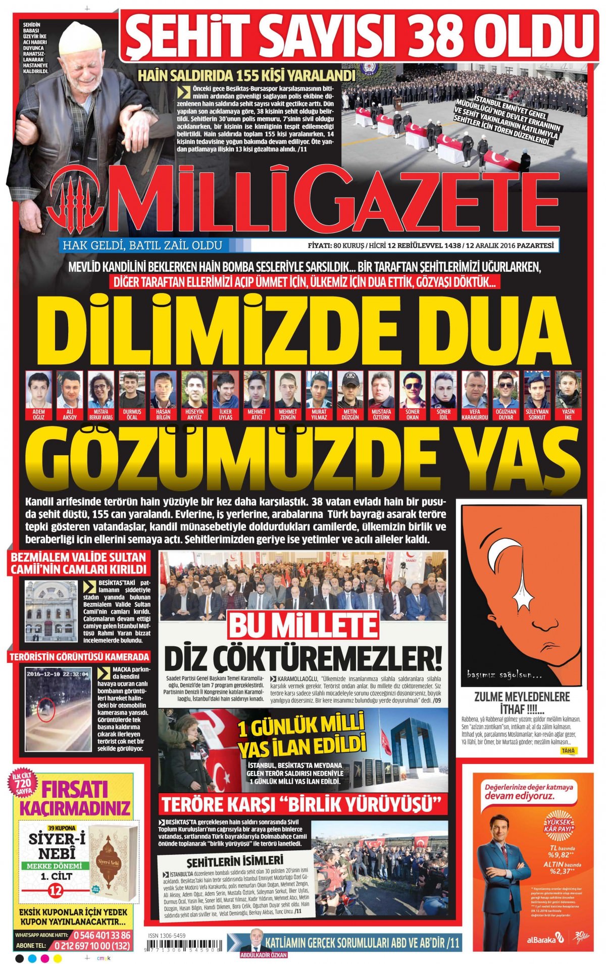 12 Aralık 2016 gazete manşetleri - -8