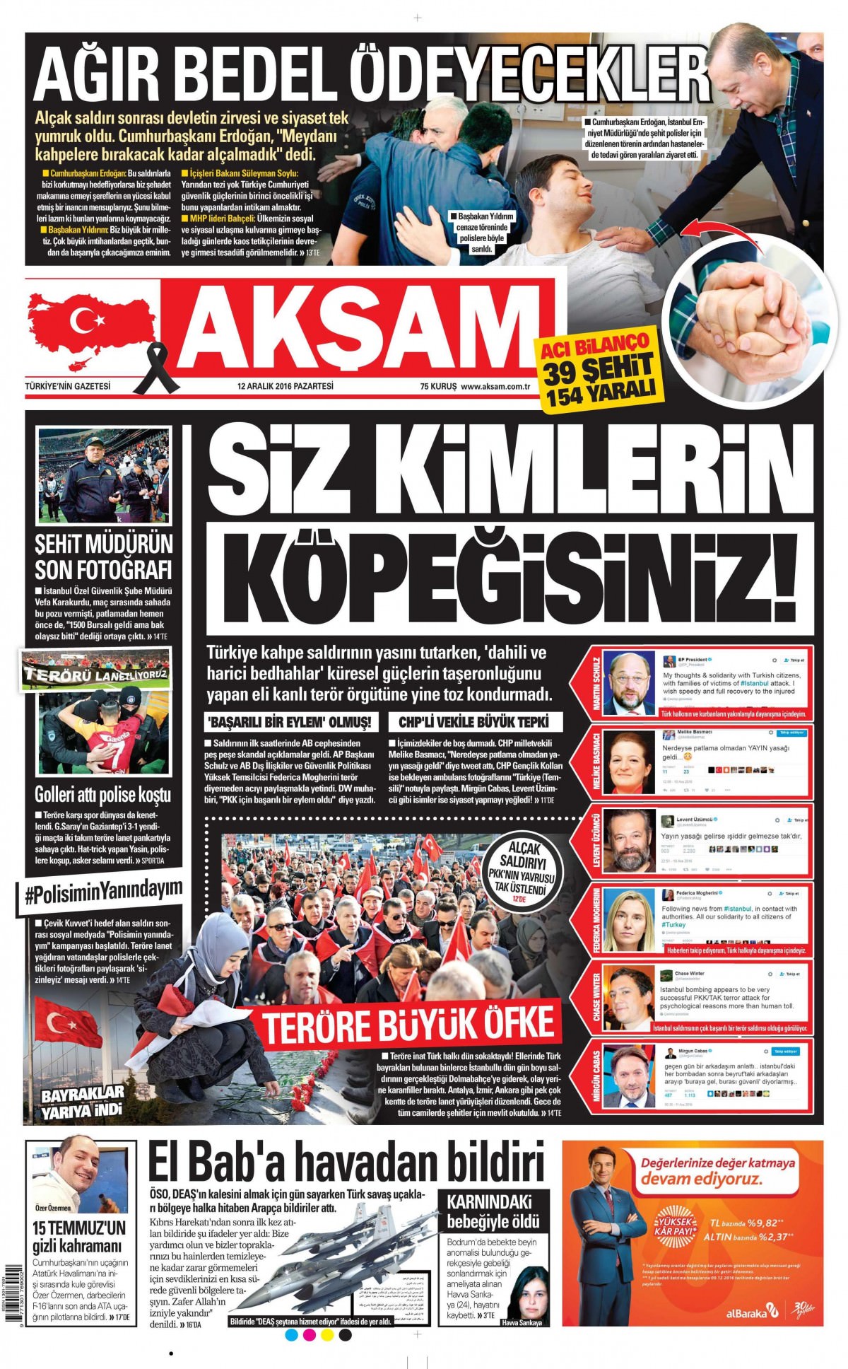 12 Aralık 2016 gazete manşetleri - -9