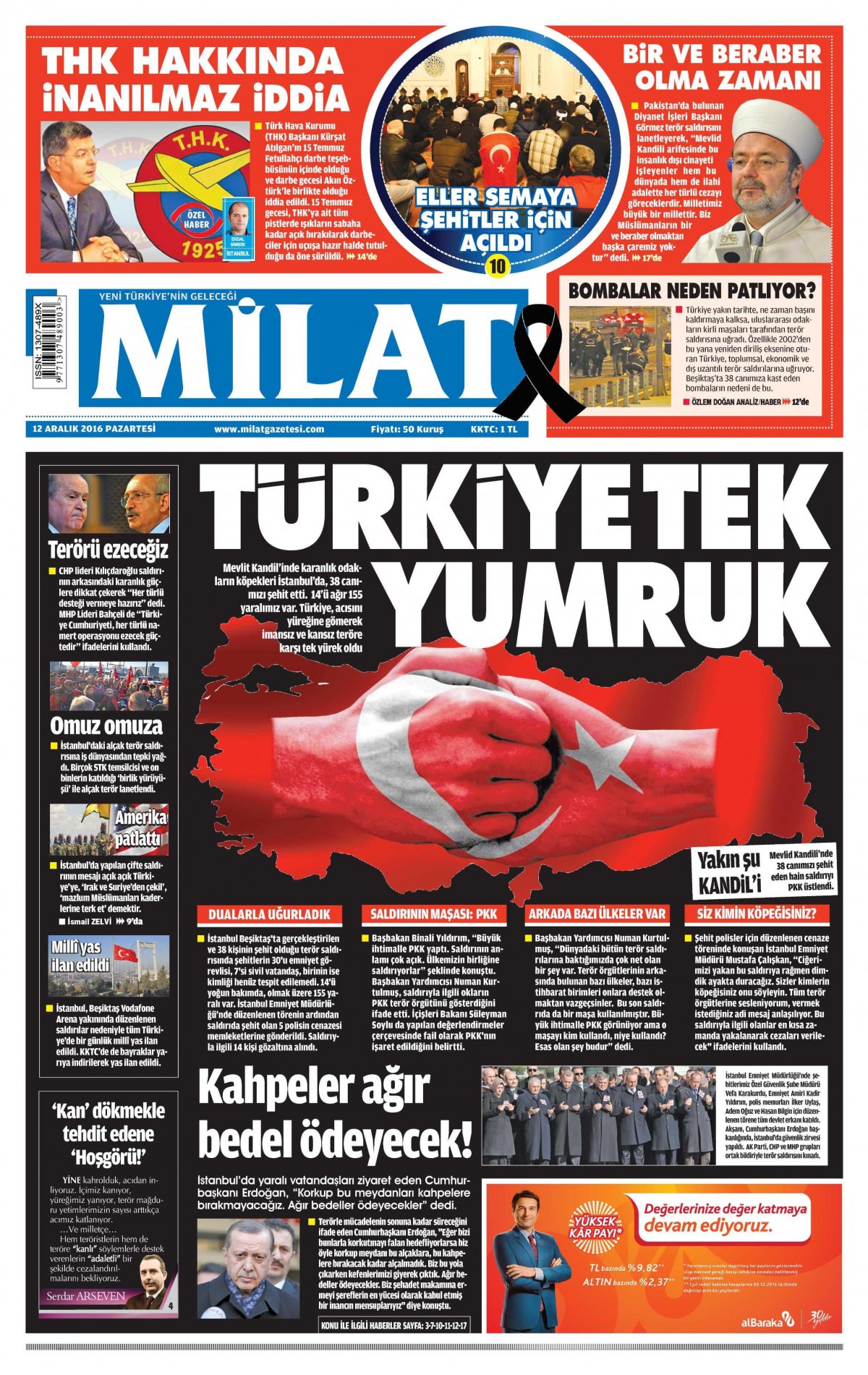 12 Aralık 2016 gazete manşetleri - -13