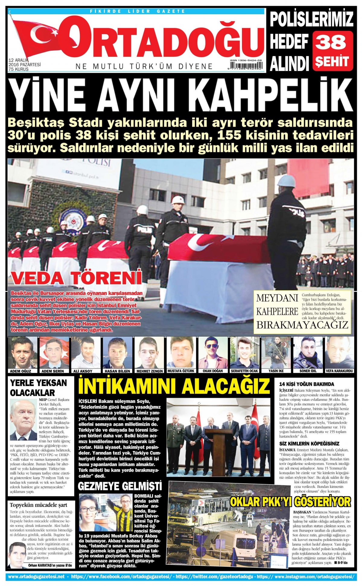 12 Aralık 2016 gazete manşetleri - -15