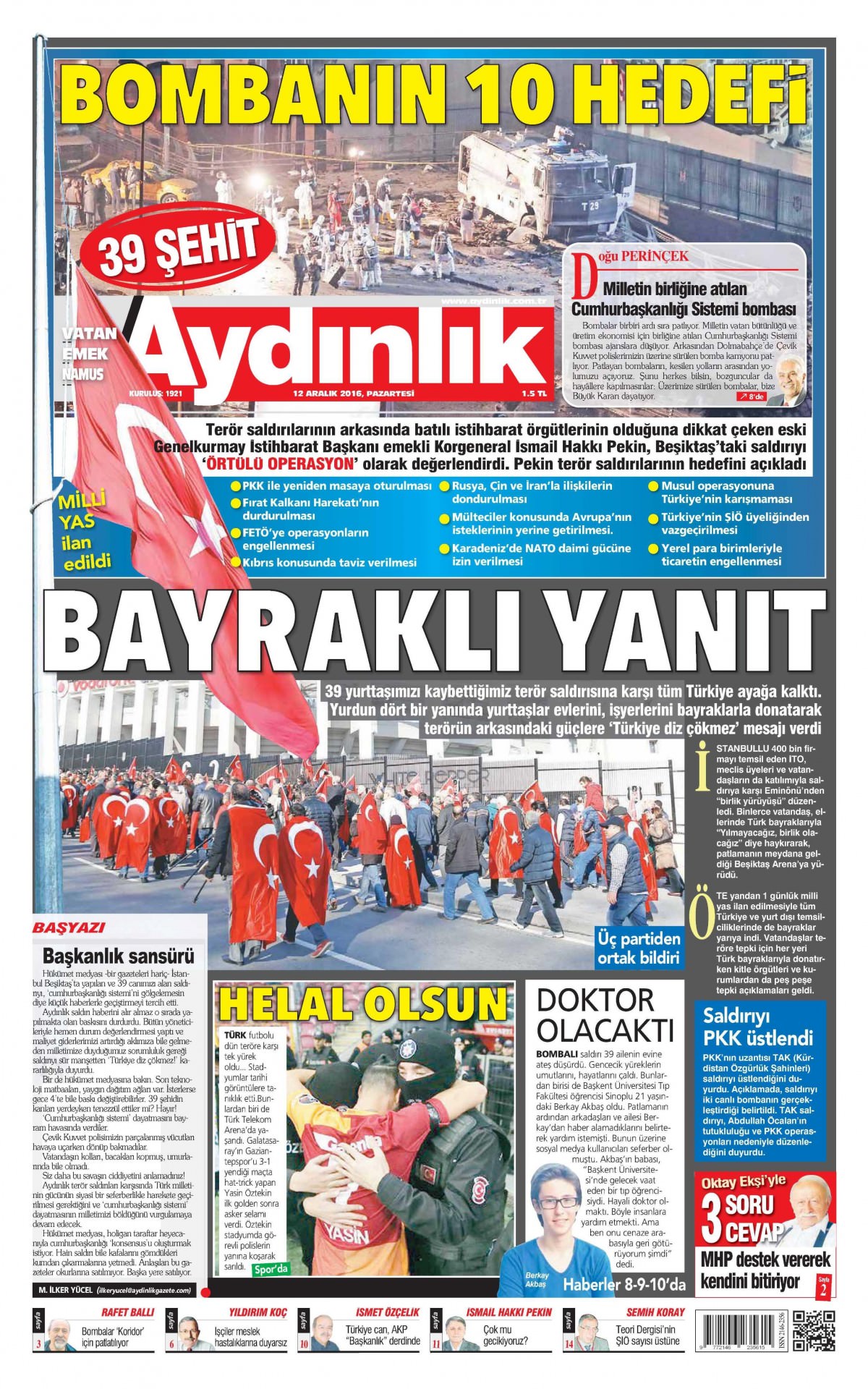 12 Aralık 2016 gazete manşetleri - -17