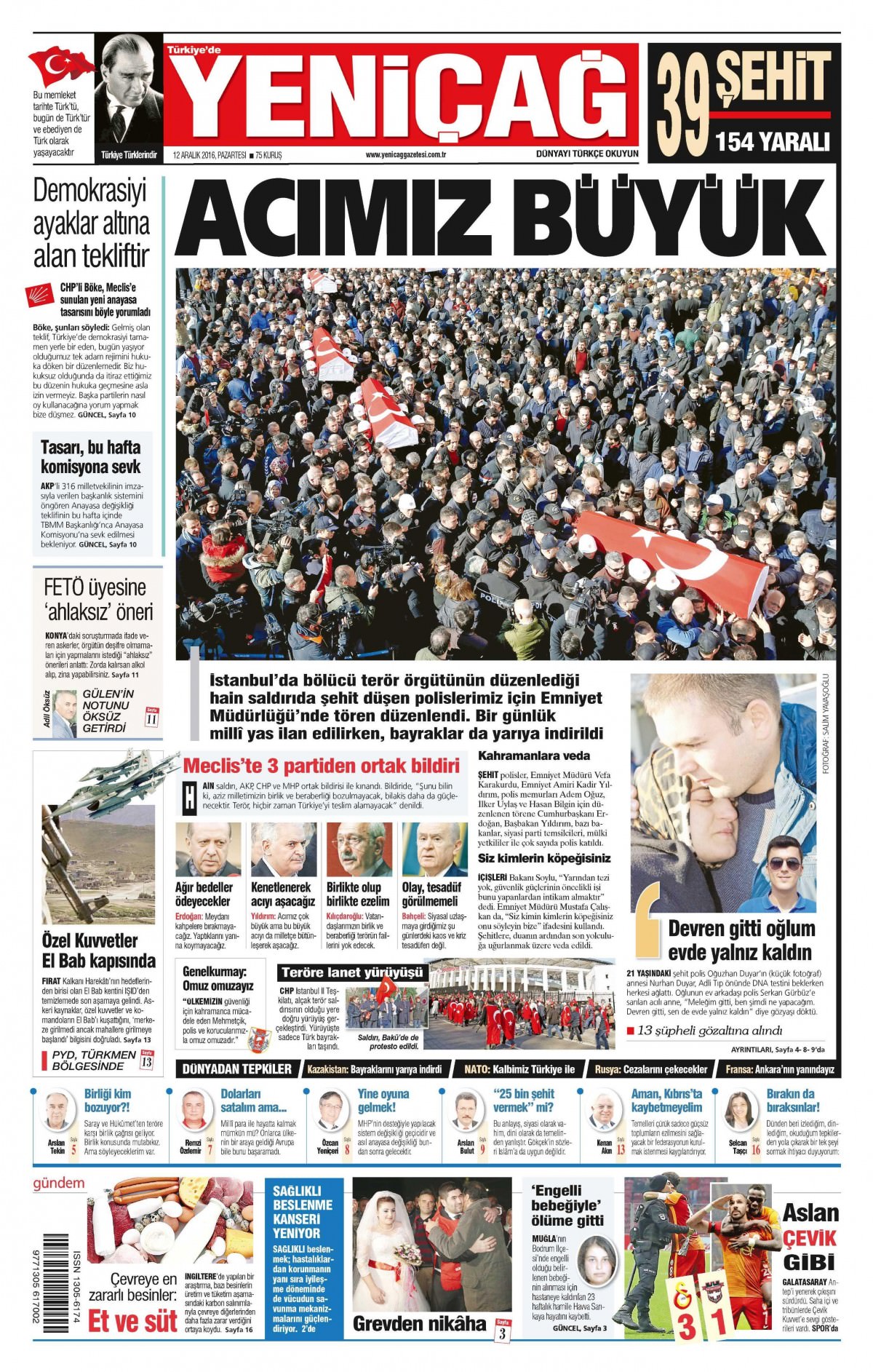 12 Aralık 2016 gazete manşetleri - -19