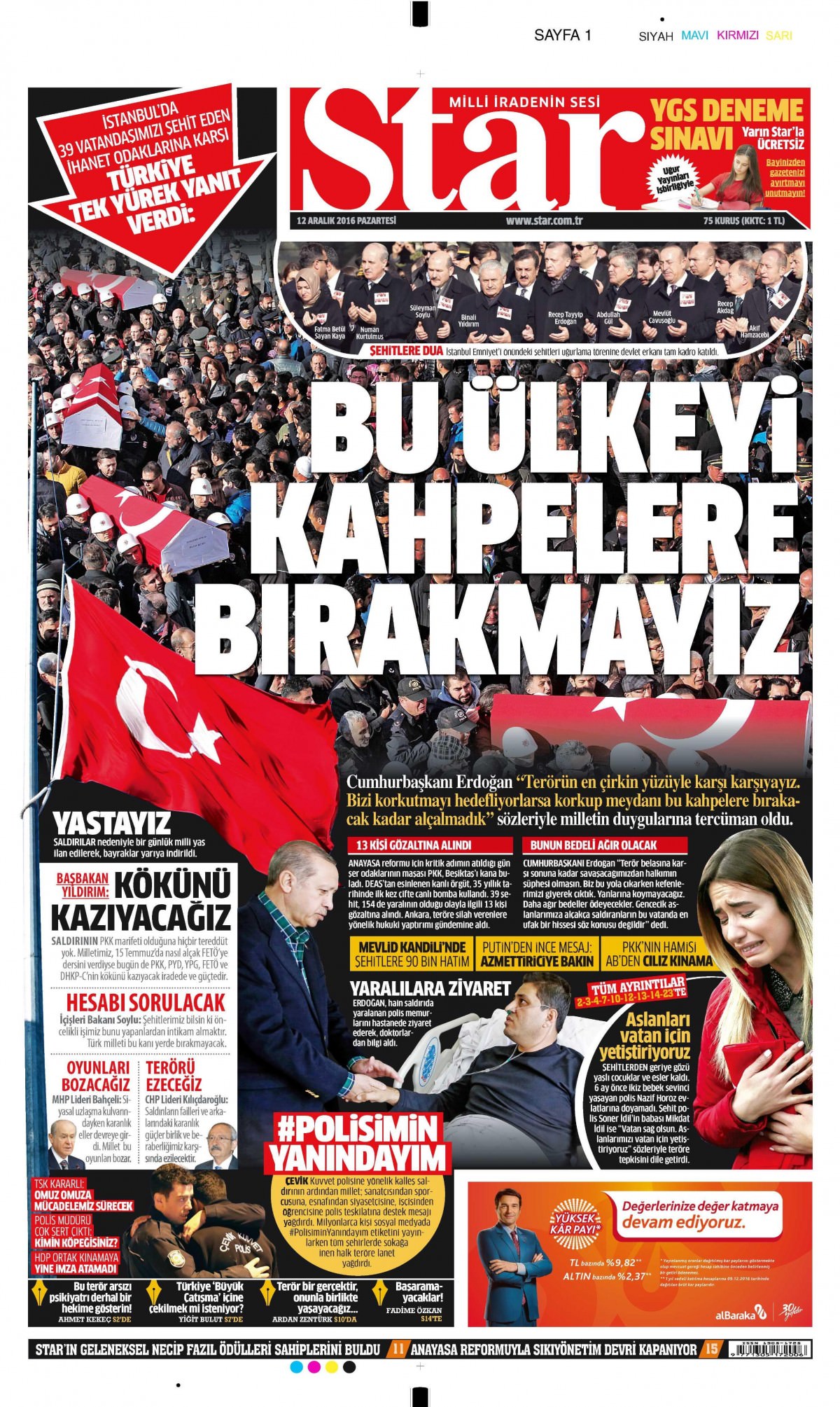 12 Aralık 2016 gazete manşetleri - 700