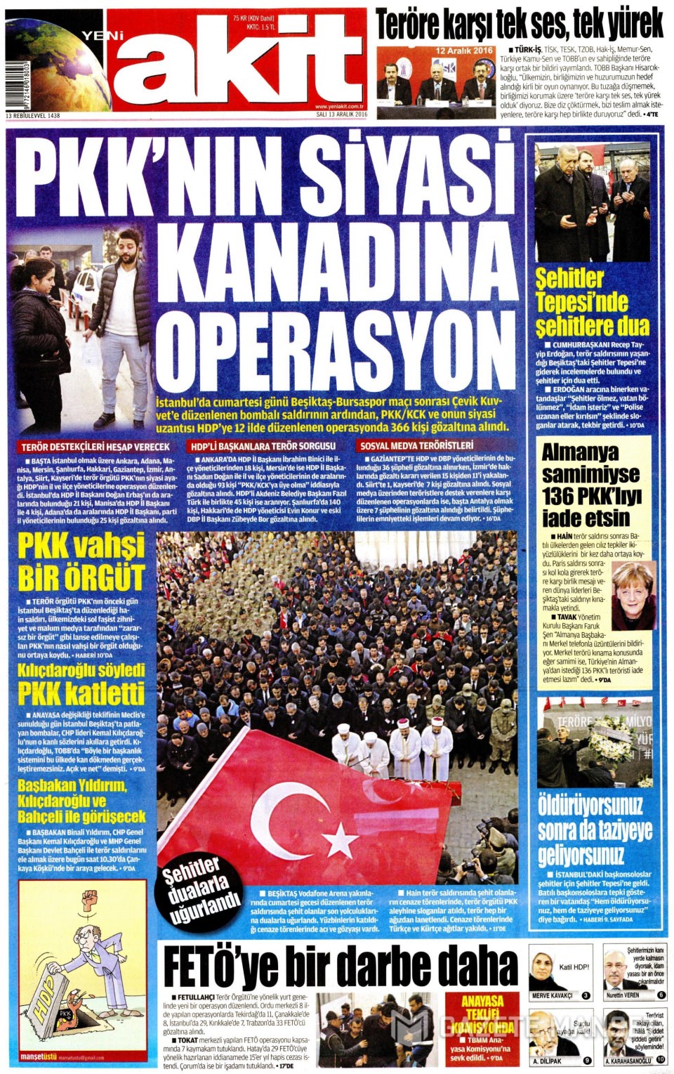 13 Aralık 2016 gazete manşetleri - 392