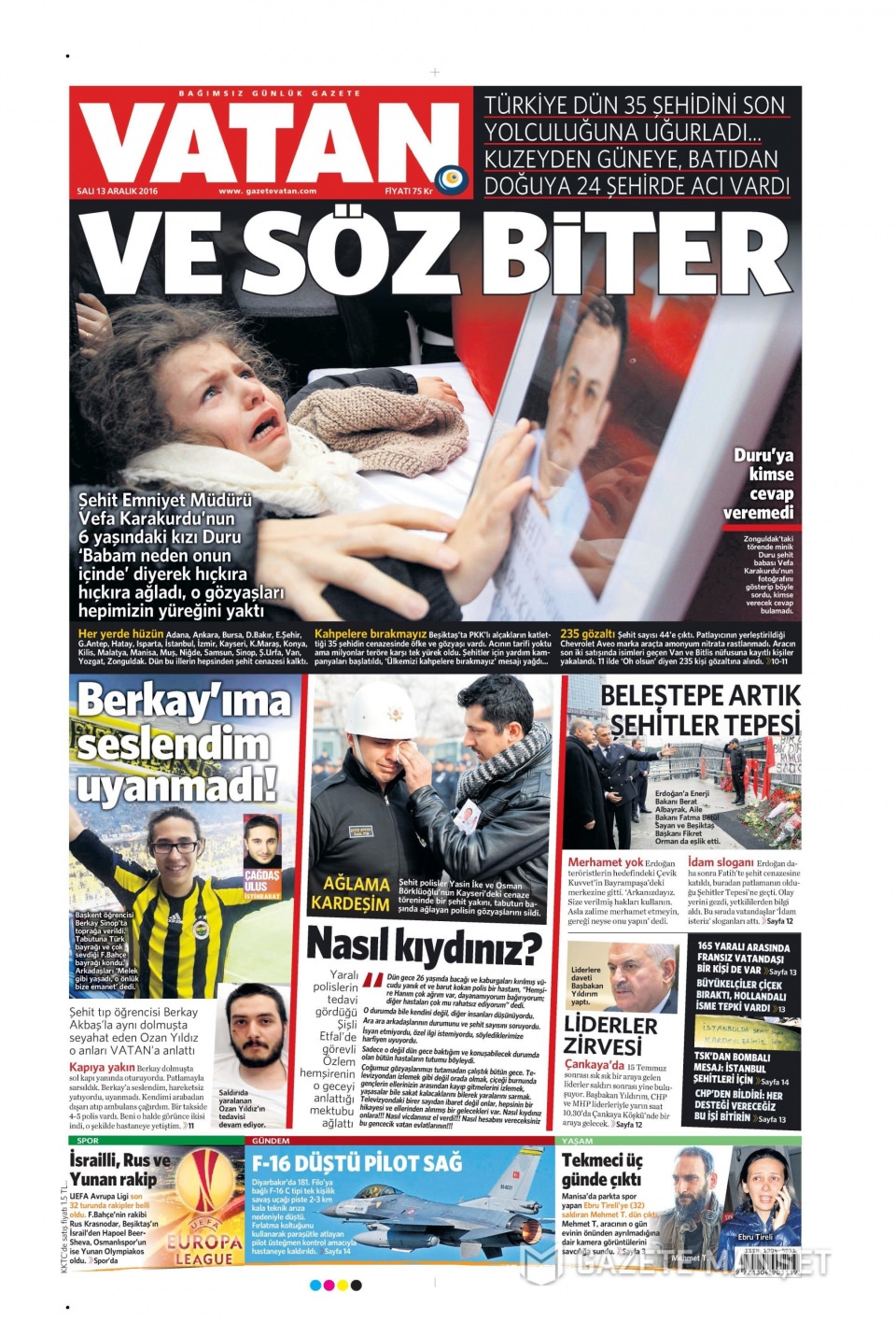 13 Aralık 2016 gazete manşetleri - 16