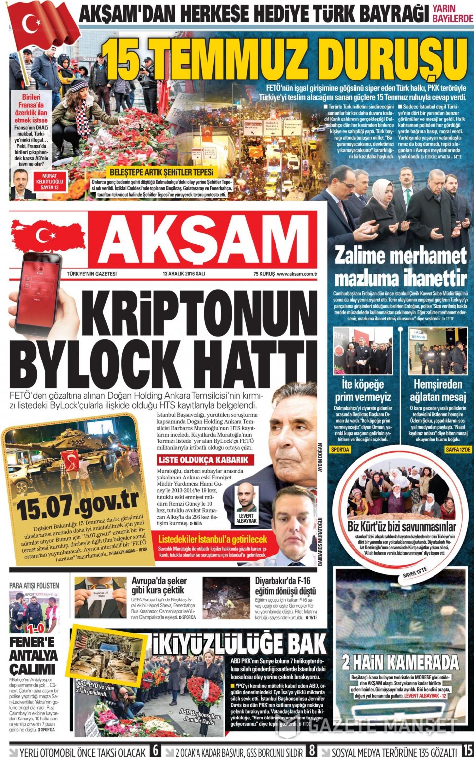13 Aralık 2016 gazete manşetleri - 607