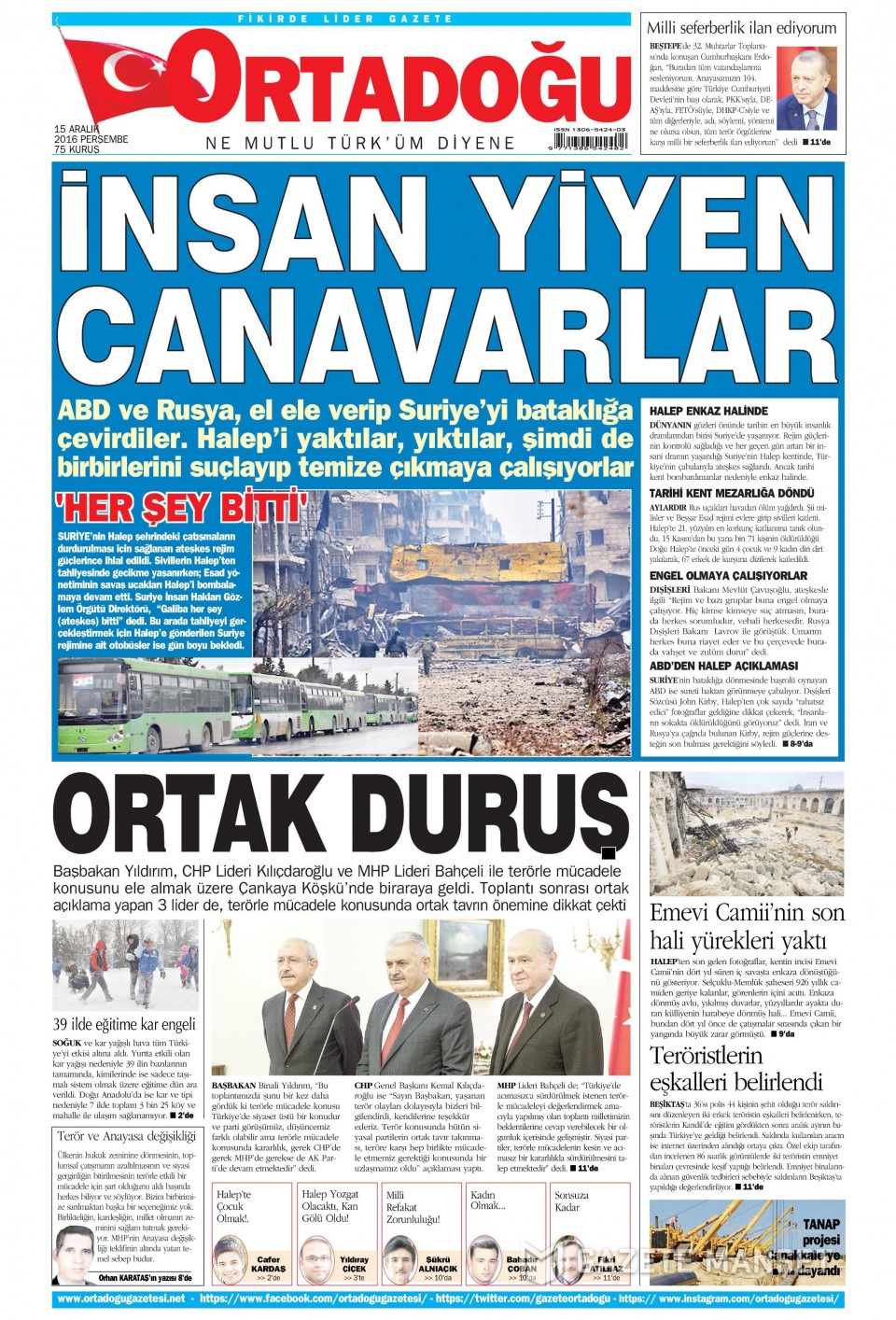 15 Aralık 2016 gazete manşetleri - 714