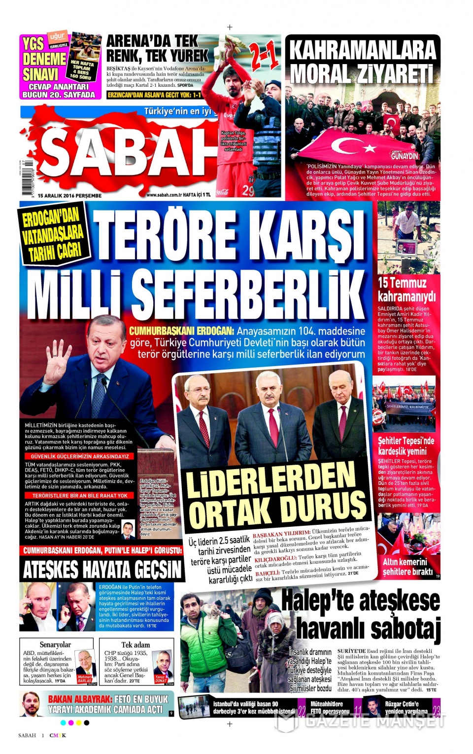 15 Aralık 2016 gazete manşetleri - 274