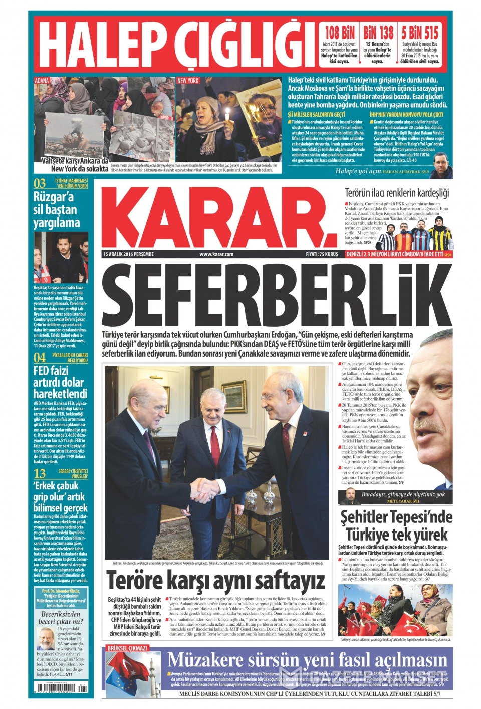 15 Aralık 2016 gazete manşetleri - 606