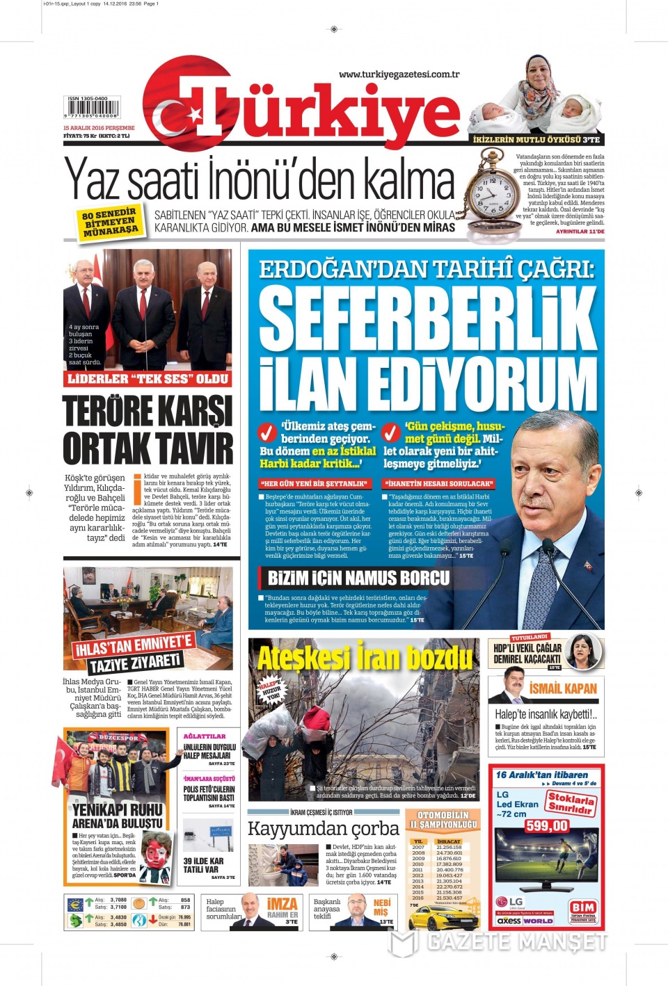 15 Aralık 2016 gazete manşetleri - 756