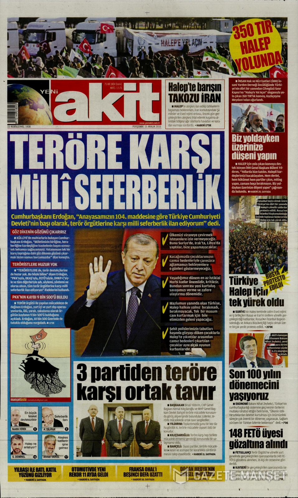 15 Aralık 2016 gazete manşetleri - 244