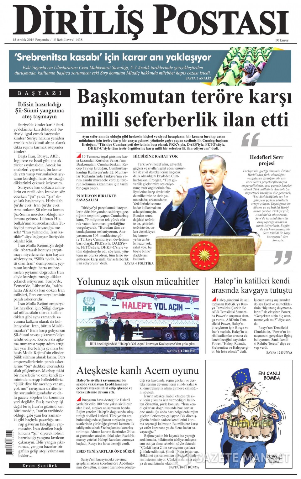 15 Aralık 2016 gazete manşetleri - 858