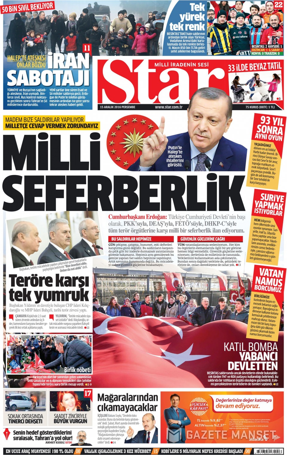 15 Aralık 2016 gazete manşetleri - 969
