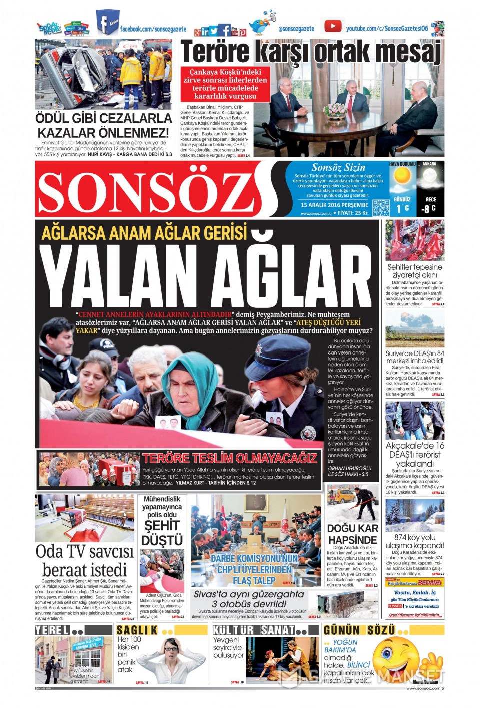 15 Aralık 2016 gazete manşetleri - 834