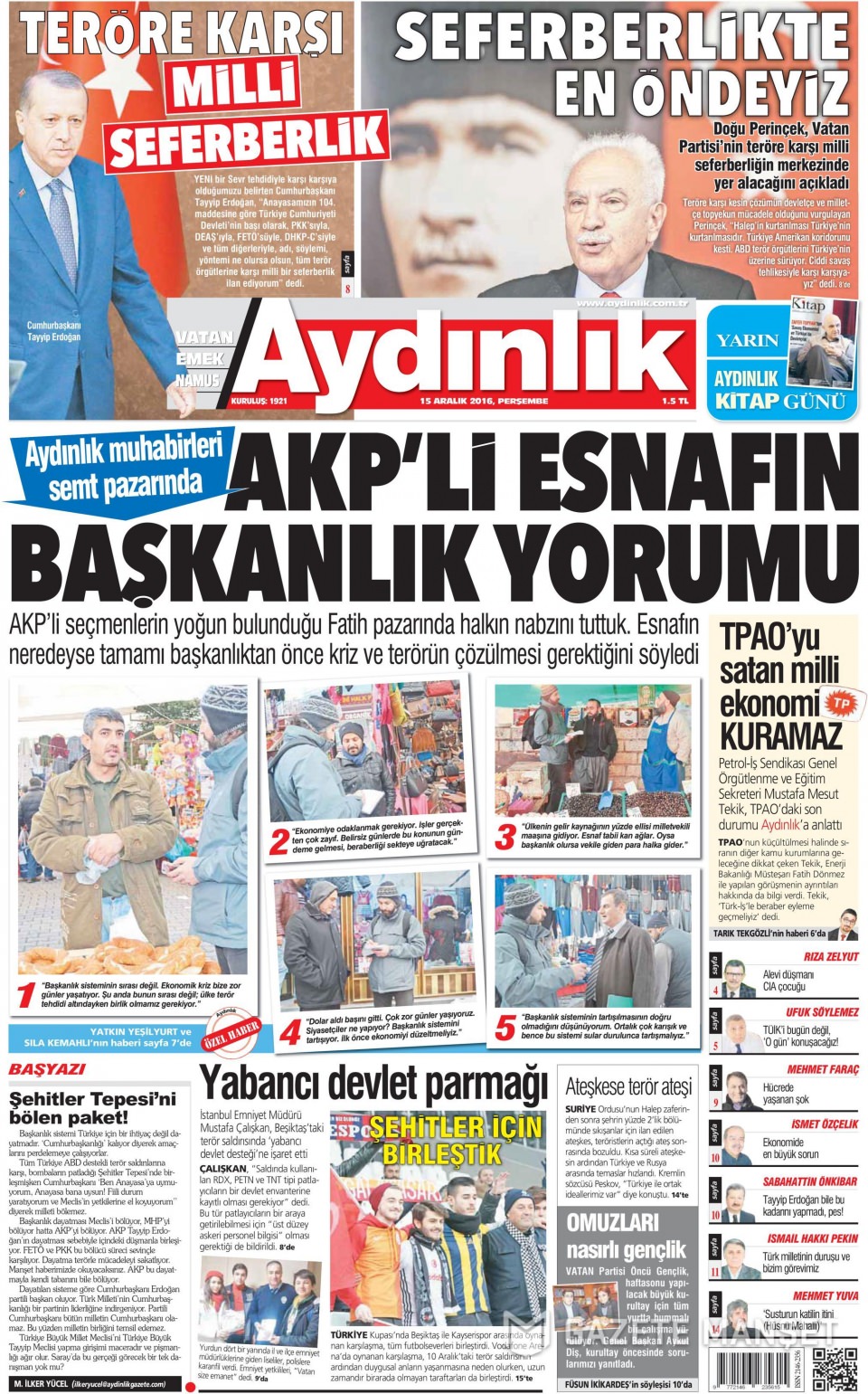 15 Aralık 2016 gazete manşetleri - 891