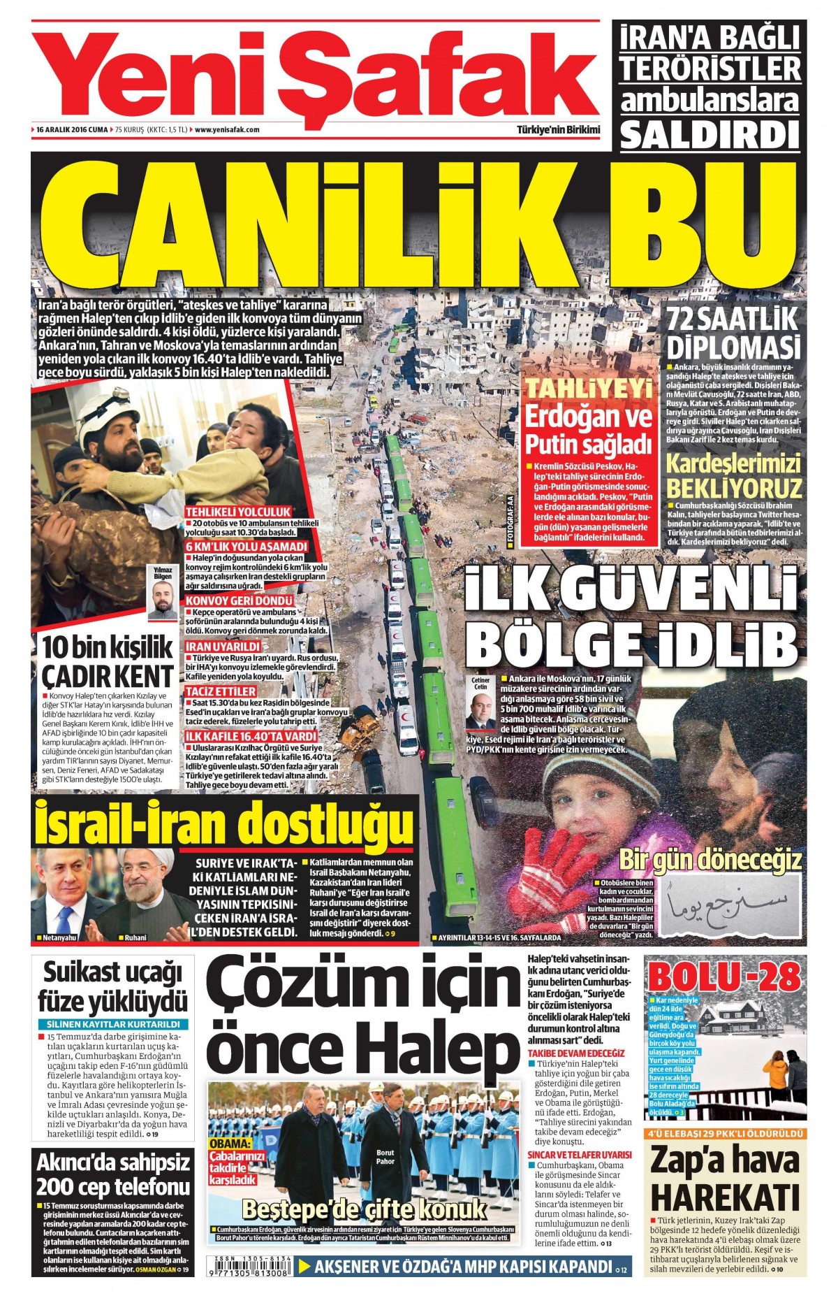 16 Aralık 2016 gazete manşetleri - -1