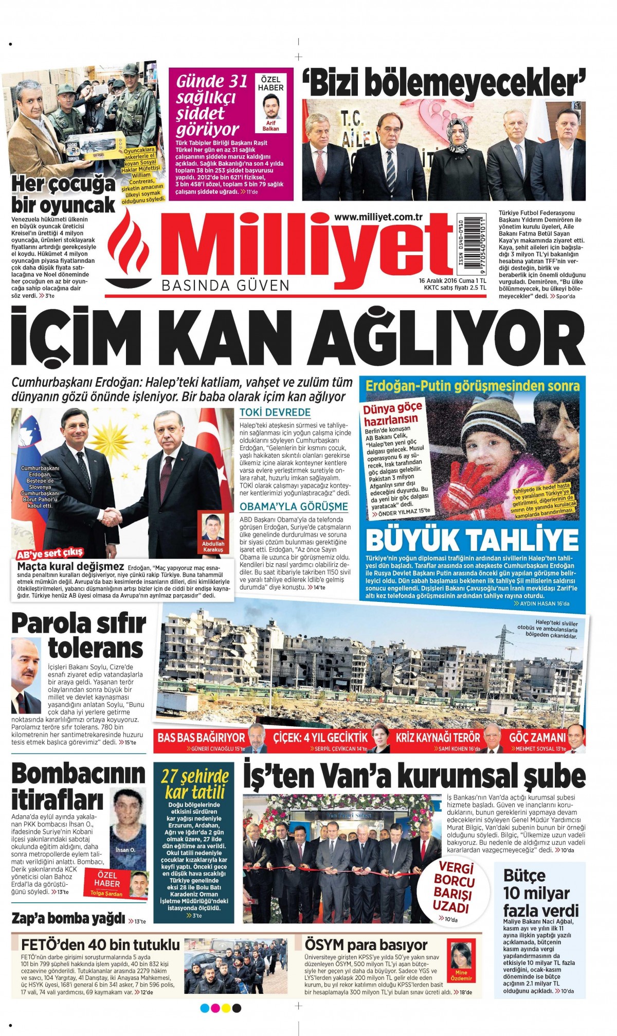 16 Aralık 2016 gazete manşetleri - -3