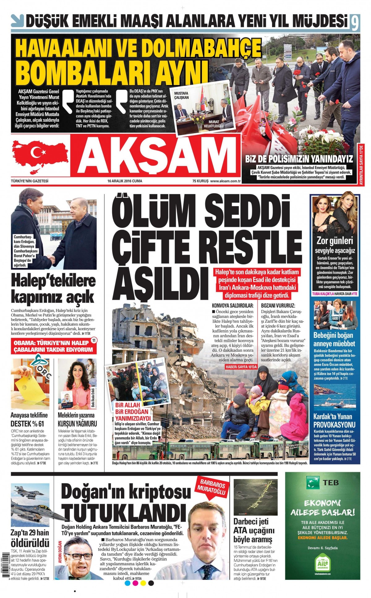 16 Aralık 2016 gazete manşetleri - -9