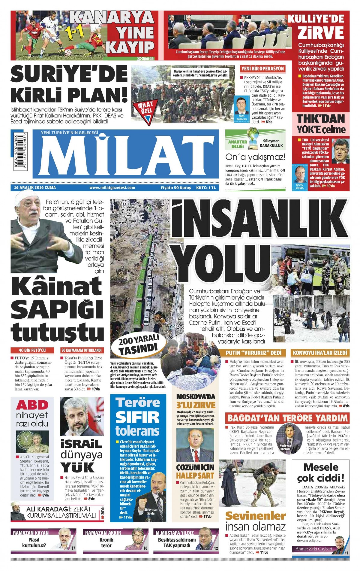 16 Aralık 2016 gazete manşetleri - -12