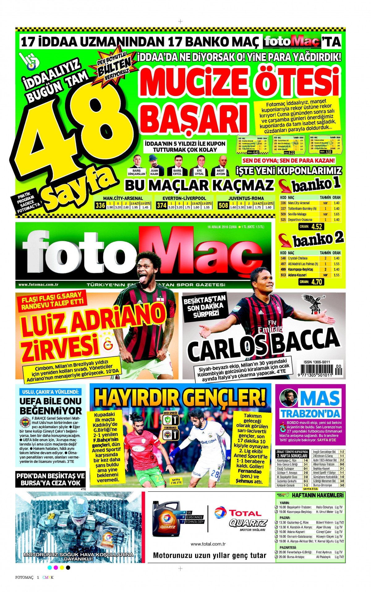 16 Aralık 2016 gazete manşetleri - -13