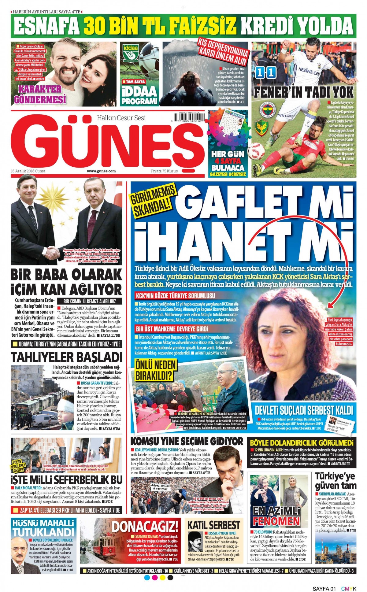 16 Aralık 2016 gazete manşetleri - -14