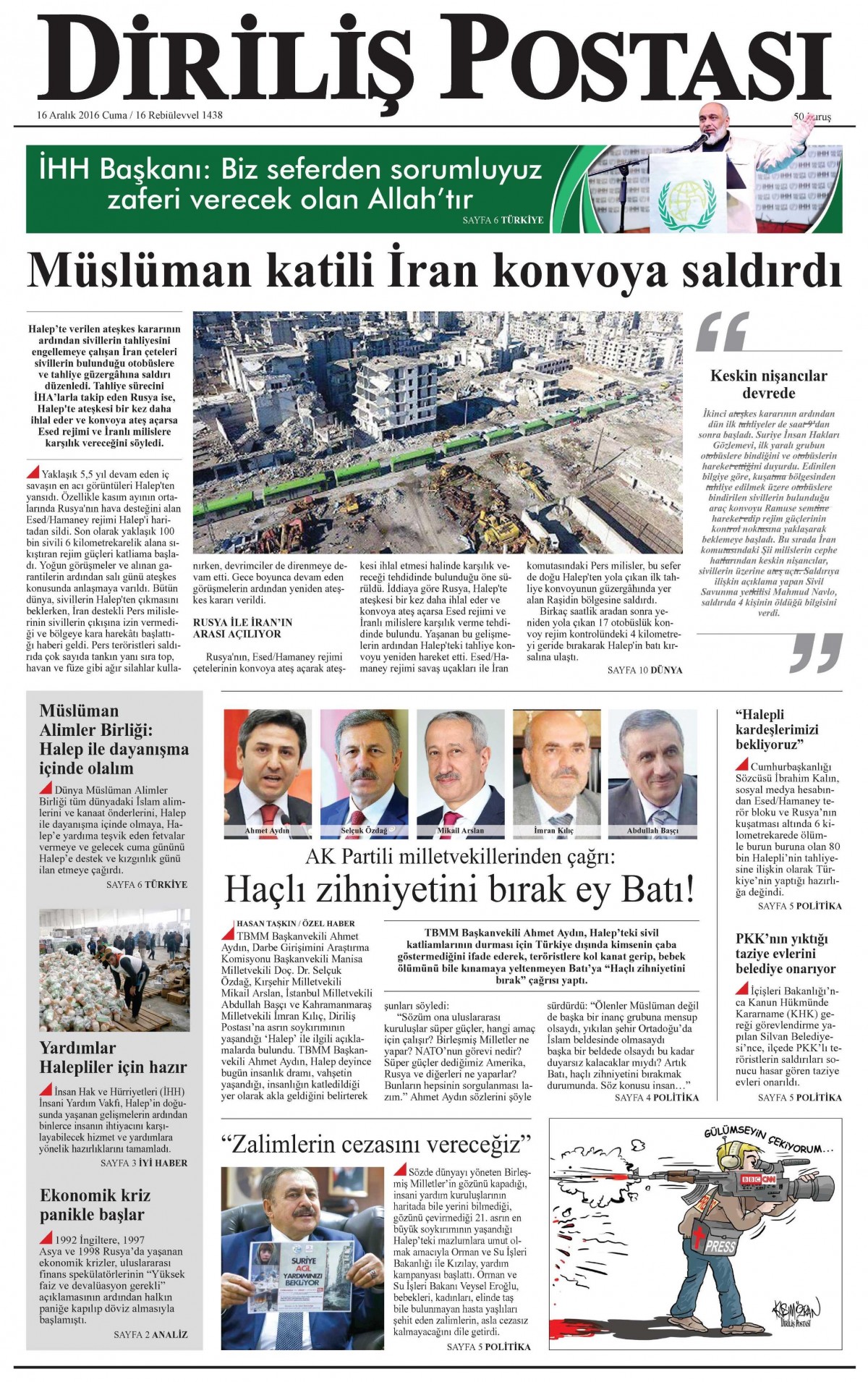 16 Aralık 2016 gazete manşetleri - -18