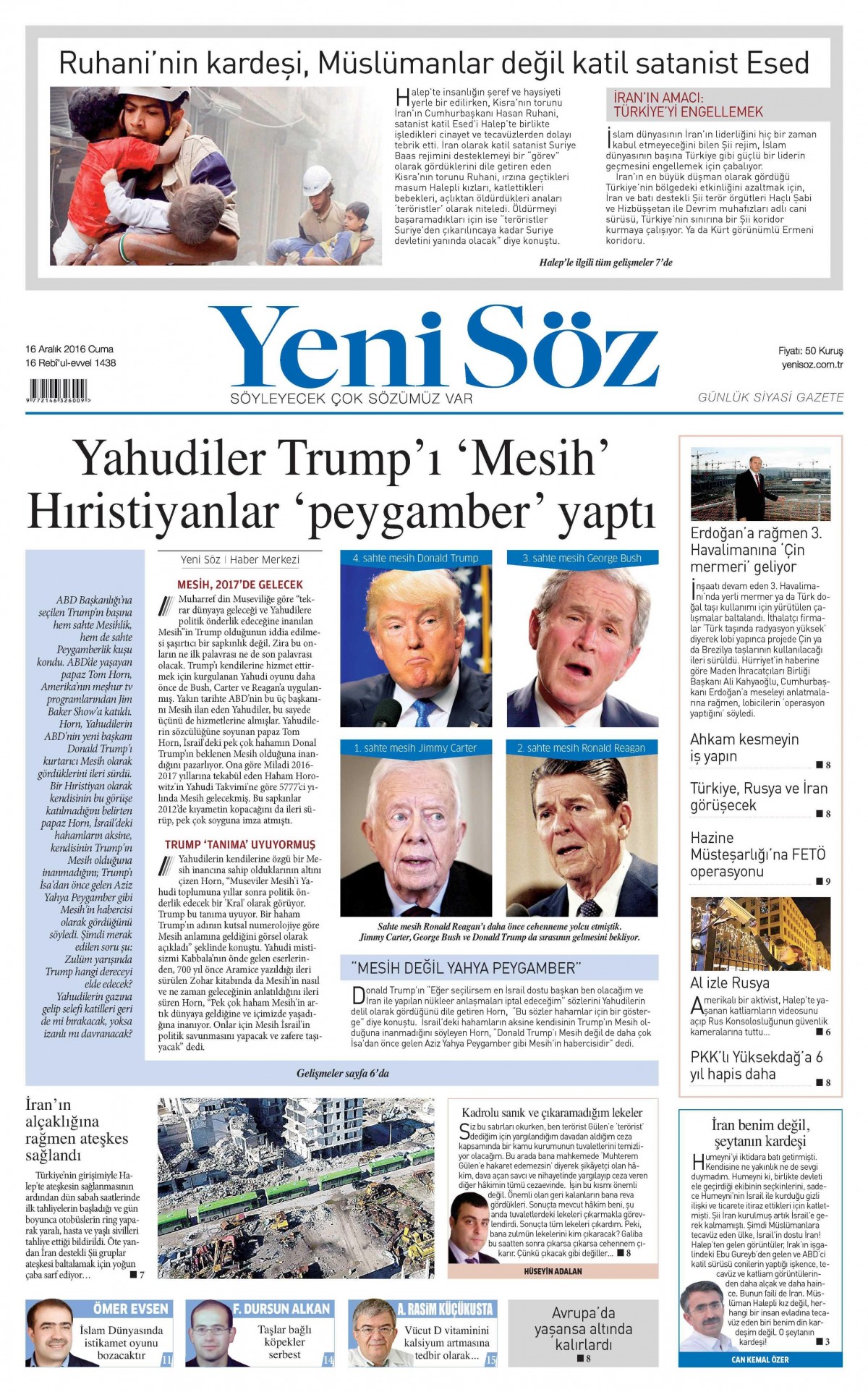 16 Aralık 2016 gazete manşetleri - -19