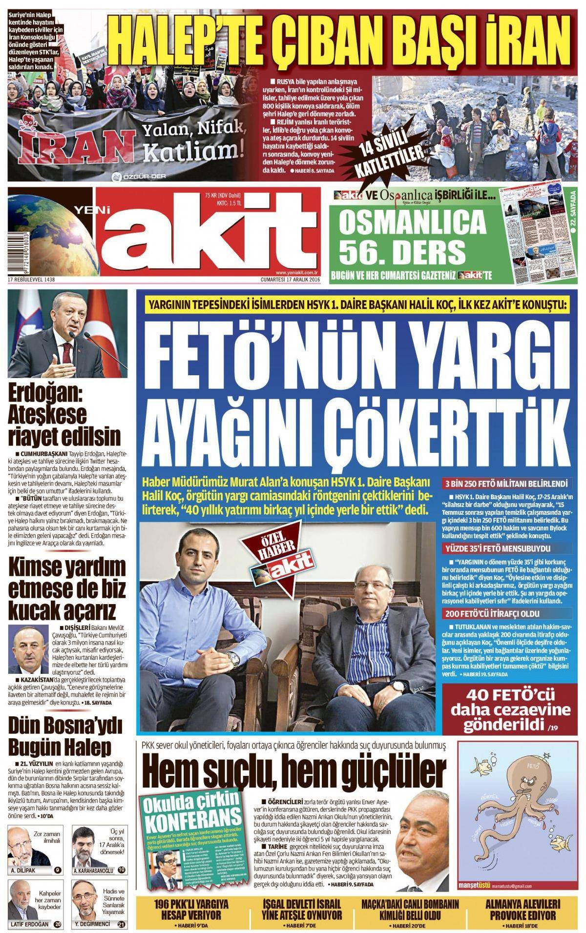 17 Aralık 2016 gazete manşetleri - -5