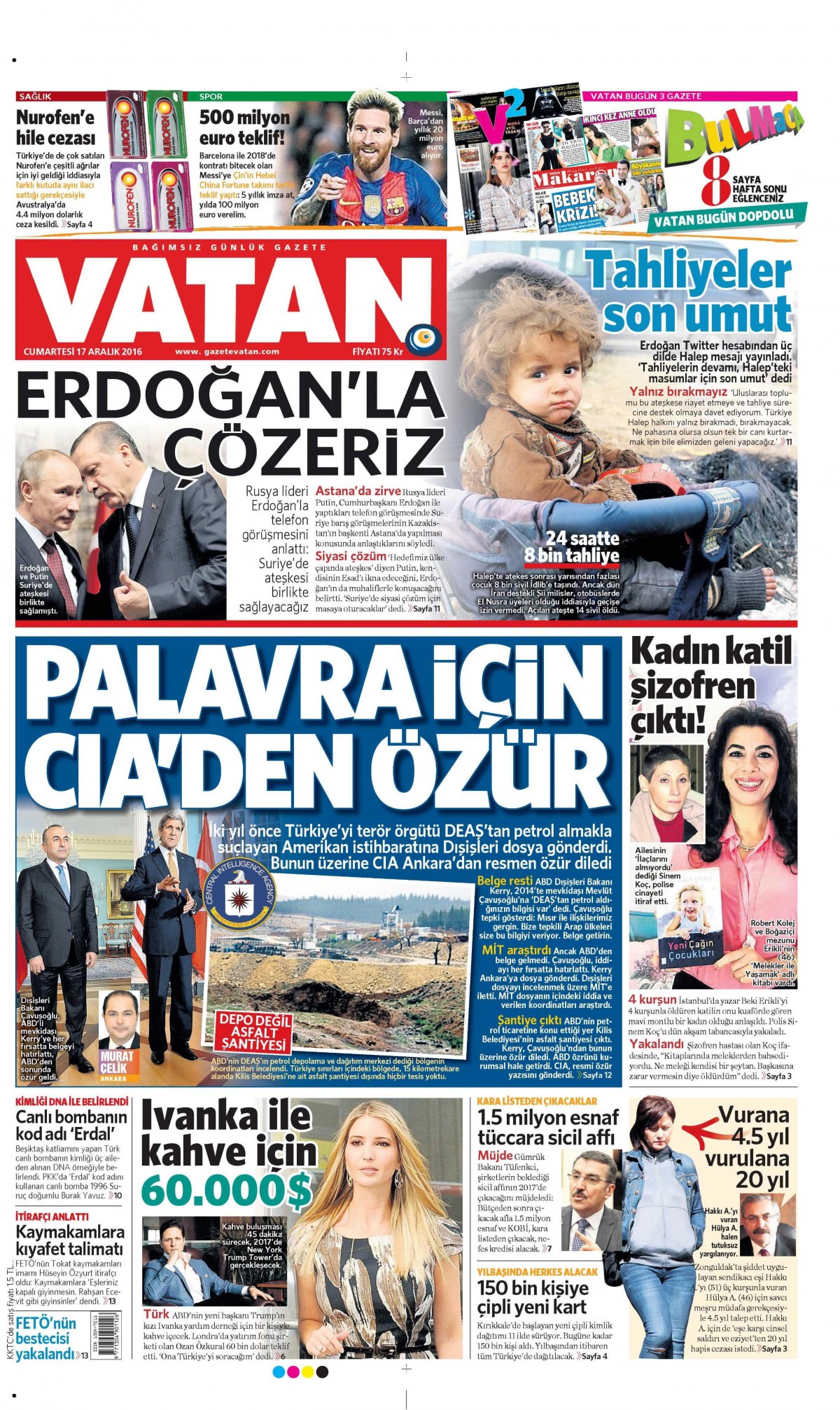 17 Aralık 2016 gazete manşetleri - -12