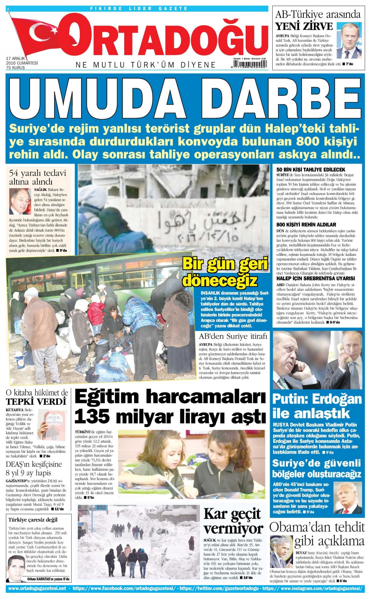 17 Aralık 2016 gazete manşetleri - -15