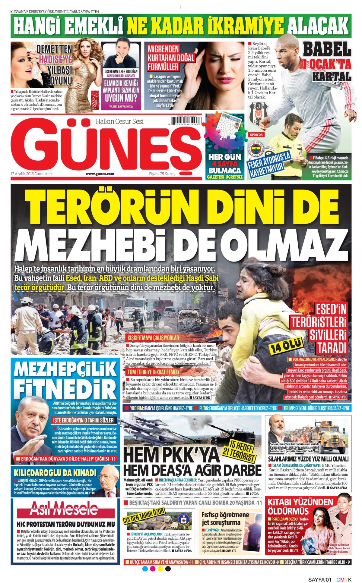 17 Aralık 2016 gazete manşetleri - -16