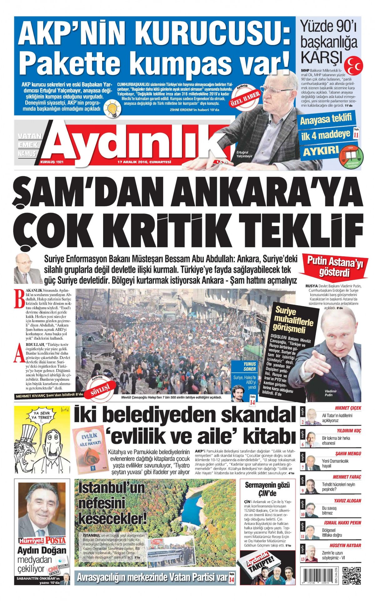 17 Aralık 2016 gazete manşetleri - -17