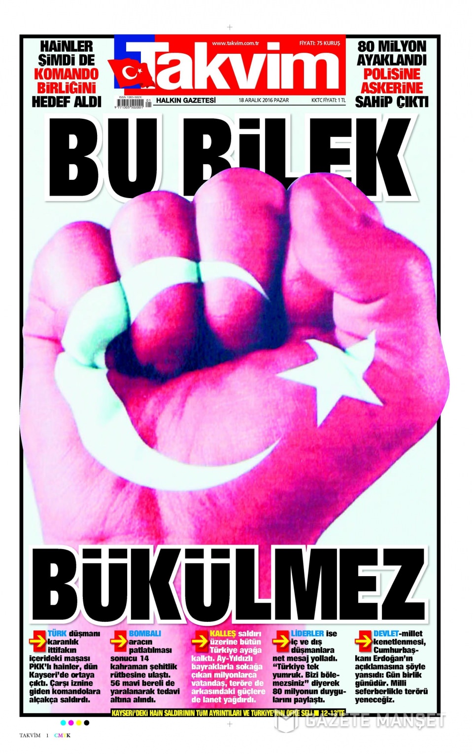 18 Aralık 2016 gazete manşetleri - 1