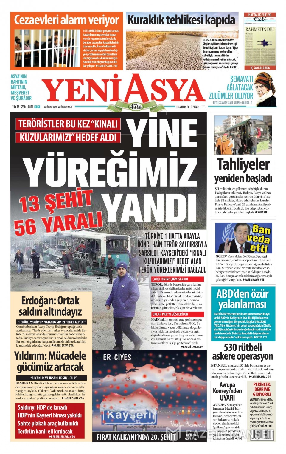 18 Aralık 2016 gazete manşetleri - 17