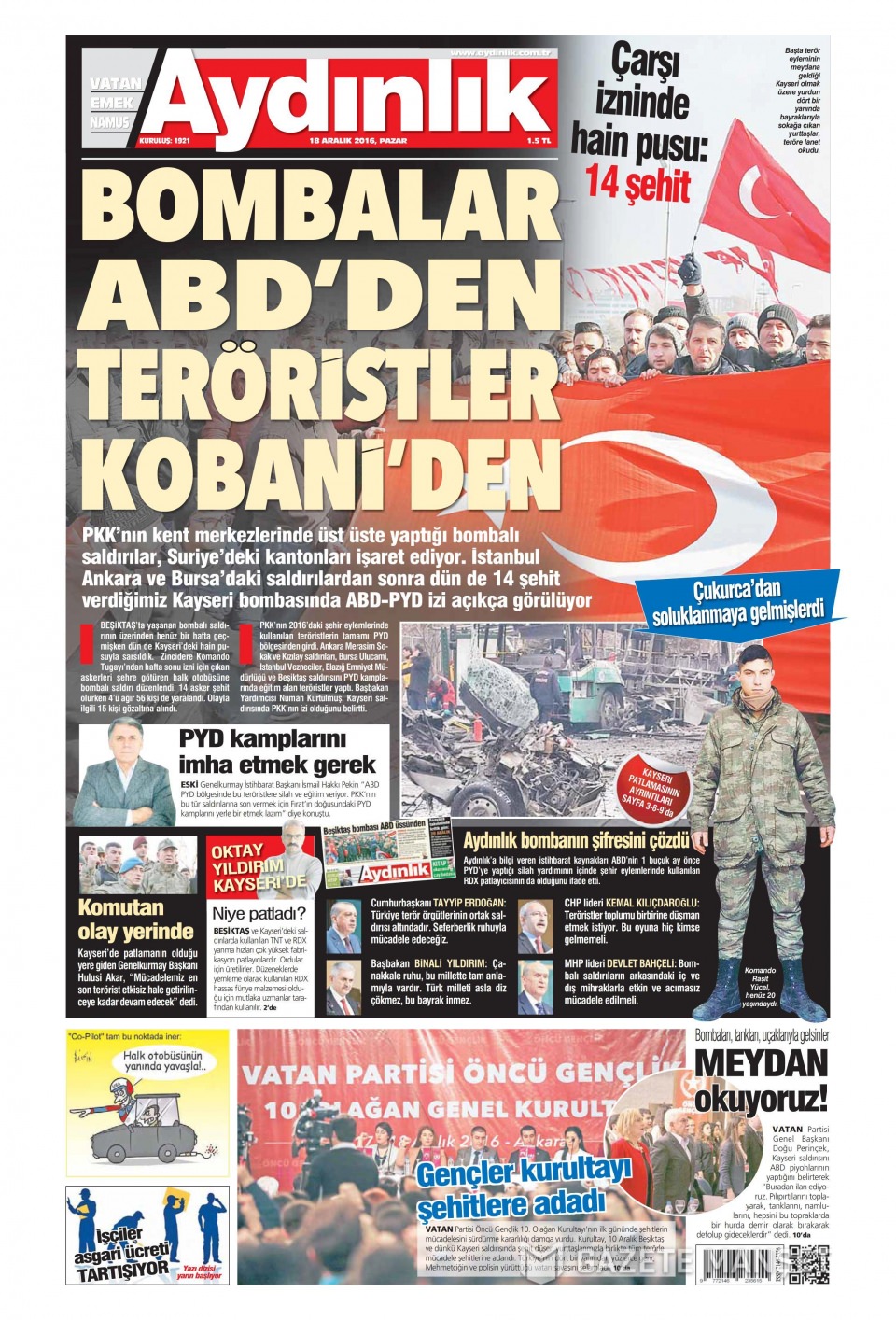 18 Aralık 2016 gazete manşetleri - 18