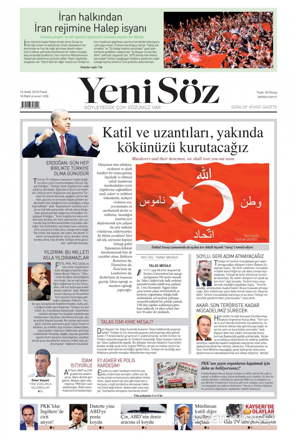 18 Aralık 2016 gazete manşetleri - 20