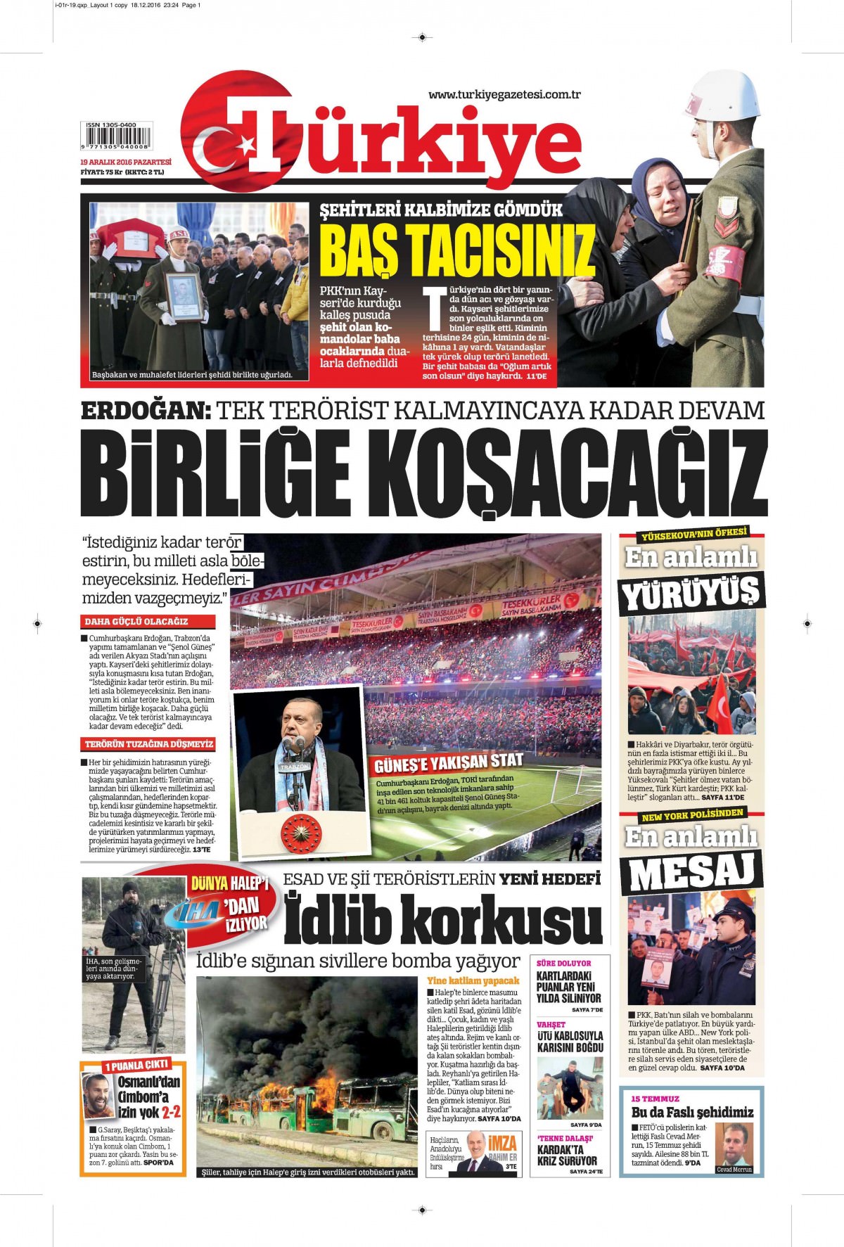 19 Aralık 2016 gazete manşetleri - -3