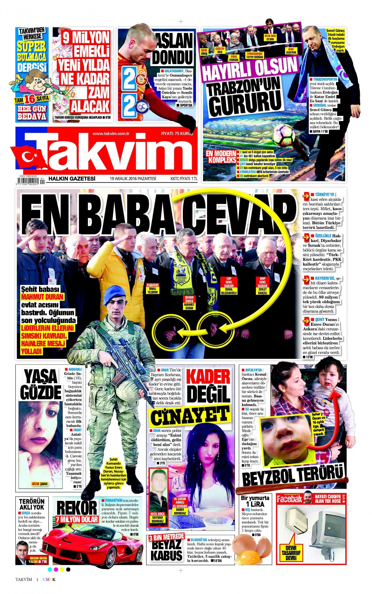 19 Aralık 2016 gazete manşetleri - -6